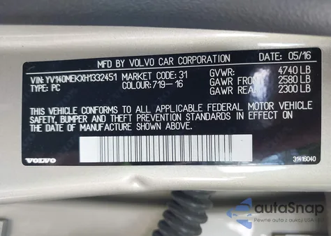 2017 Volvo V60 T5 Premier from USA, damaged, VIN YV140MEKXH1332451